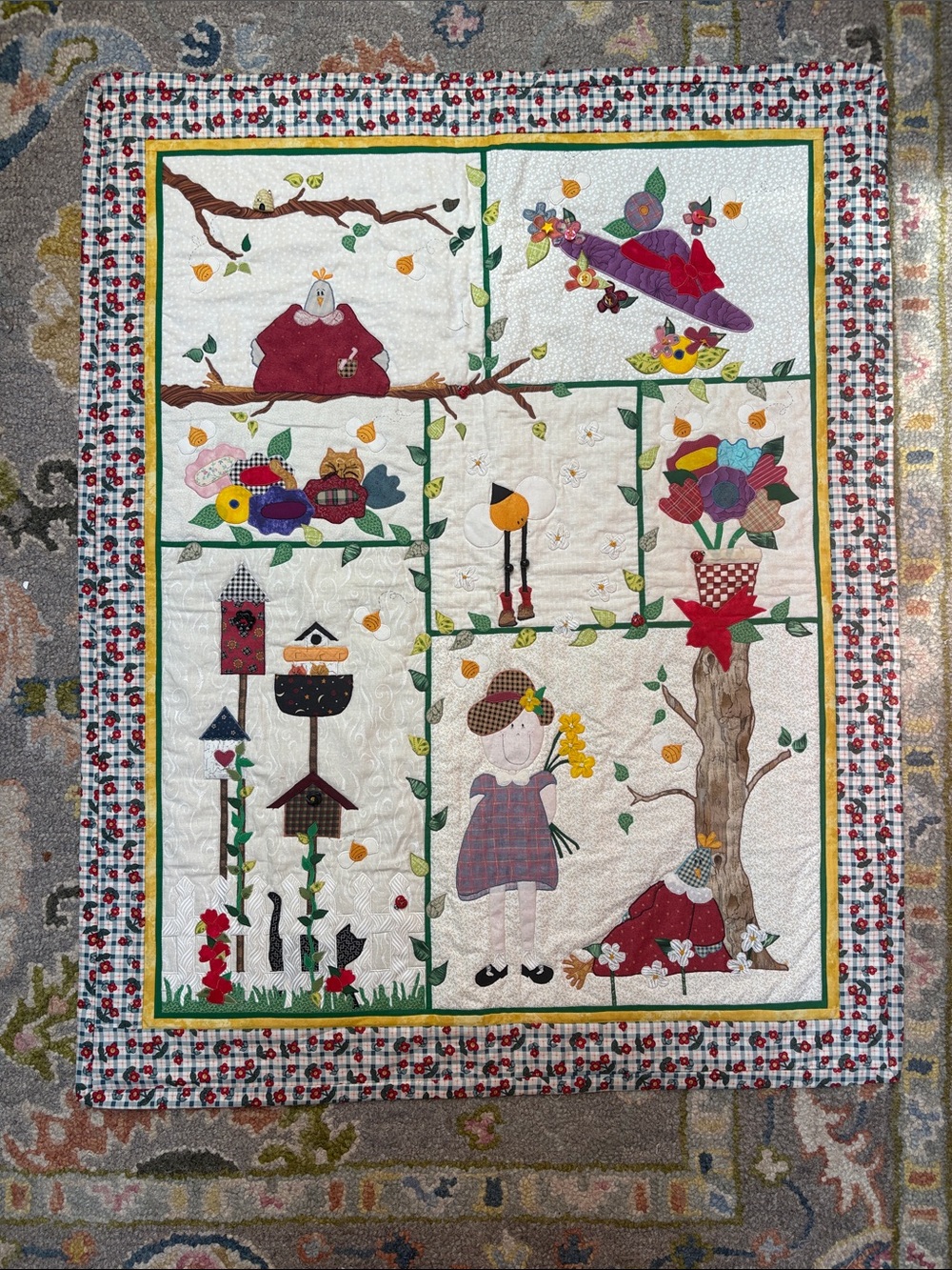 Handmade Folk Art Appliqué Quilt Wall Hanging | Signed 1999 | 30” x 40”